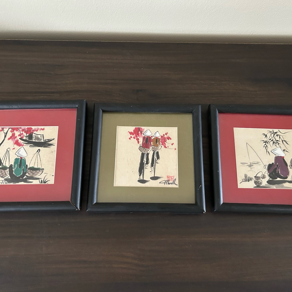Set Of Vietnamese Rice Paper Prints Traditional Village Life Scenes